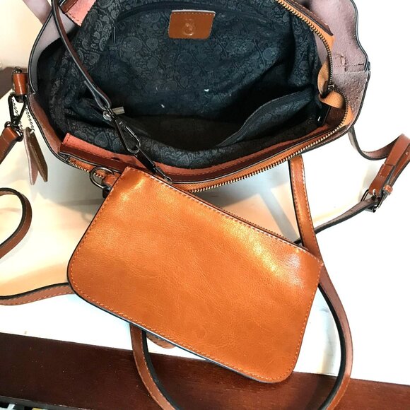 Brown Shoulder Handbag Faux Leather Tote Bag Zip Top - Picture 7 of 10